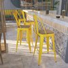 Flash Furniture Yellow Metal Barstool with Back and Wood Seat, 30" High 4-CH-31320-30GB-YL-WD-GG
